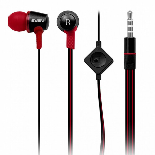 Навушники Sven SEB-190M Black / Red, Mini jack (3.5 мм) 4pin, вакуумні, мікрофон, кабель 1.2 м