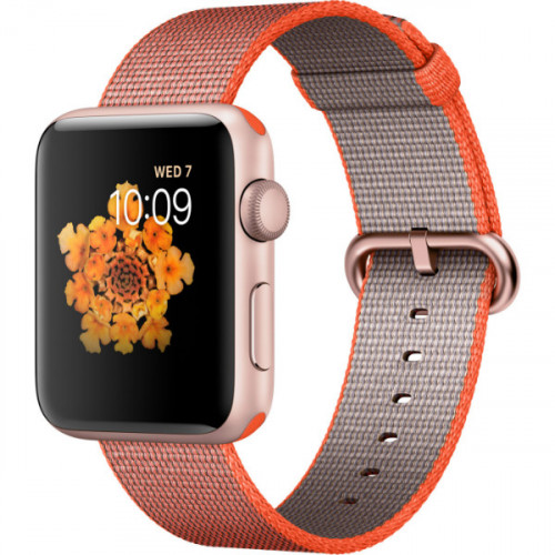 Apple Watch Series 2 42mm Rose Gold Aluminum Case with Space Orange/Anthracite Woven Nylon (MNPM2)