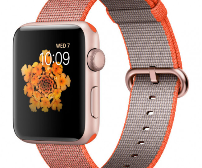 Apple Watch Series 2 42mm Rose Gold Aluminum Case with Space Orange/Anthracite Woven Nylon (MNPM2)