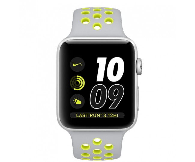 Apple Watch Nike 42mm Silver Aluminum Case with Flat Silver / Volt Nike Sport Band (MNYQ2)