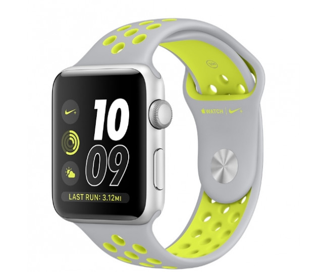 Apple Watch Nike + 38mm Silver Aluminum Case with Flat Silver / Volt Nike Sport Band (MNYP2)