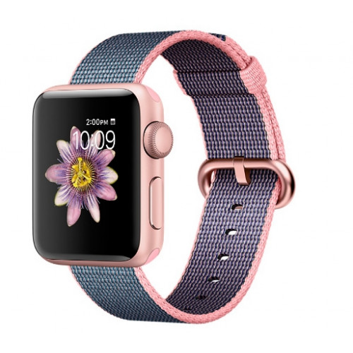 Apple Watch Series 2 38mm Rose Gold Aluminum Case with Light Pink/Midnight Blue Woven Nylon Band (MNP02)