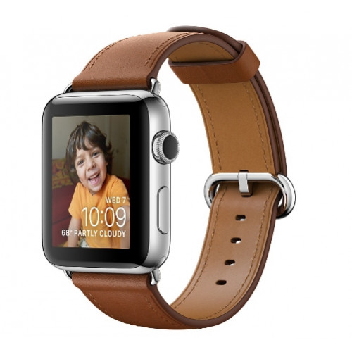 Apple Watch Series 2 38mm Stainless Steel Case with Saddle Brown Classic Buckle Band (MNP72)