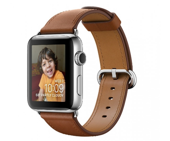 Apple Watch Series 2 38mm Stainless Steel Case with Saddle Brown Classic Buckle Band (MNP72)