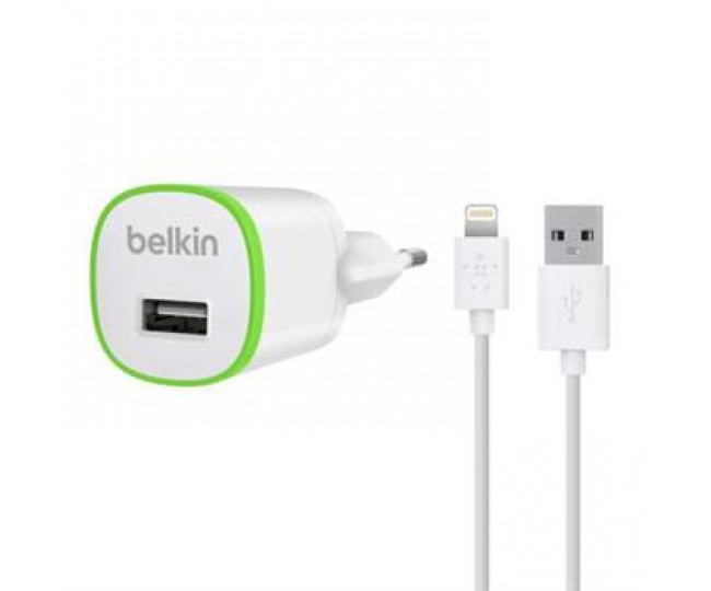Зарядний пристрій Belkin USB Micro Charger (220V + LIGHTNING сable, USB 1Amp), Біле F8J025vf04-WHT