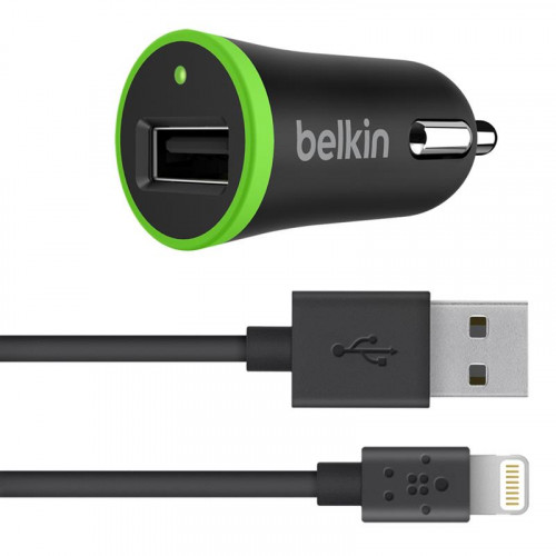 Автомобильное ЗУ Belkin USB BoostUp Charger (LIGHTNING сable, USB 2.4Amp), Чорний F8J121bt04-BLK