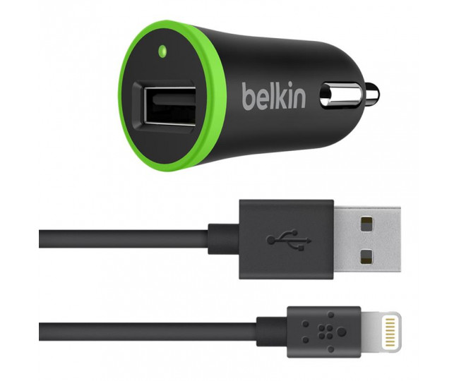 Автомобильное ЗУ Belkin USB BoostUp Charger (LIGHTNING сable, USB 2.4Amp), Чорний F8J121bt04-BLK