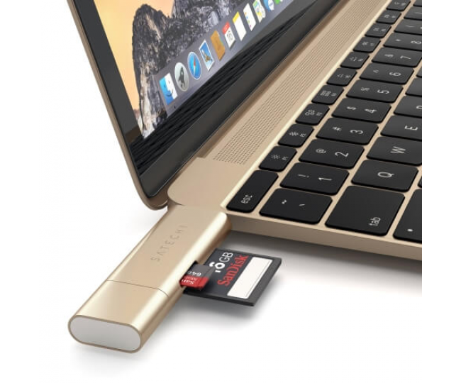 Картридер Satechi Aluminum Type-C, USB 3.0 and MicroSD Card Reader Gold (ST-TCCRAG)