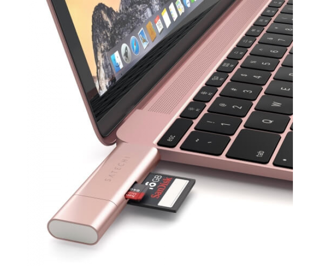 Картридер Satechi Aluminum Type-C, USB 3.0 and MicroSD/SD Card Reader Rose Gold (ST-TCCRAR)
