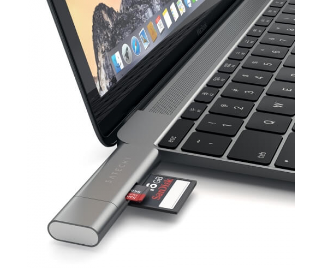 Картрідер Satechi Aluminum Type-C USB 3.0 and Micro / SD Card Reader Space Gray (ST-TCCRAM)