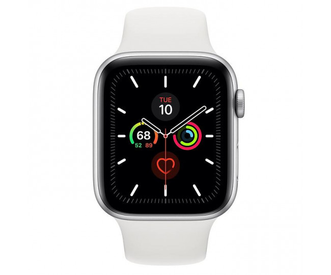 Apple Watch Series 5 GPS 44mm Silver Aluminum w. White b.- Silver Aluminum (MWVD2)