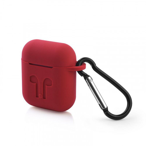 Чохол для Airpods Silicon Case Cross з карабіном Red