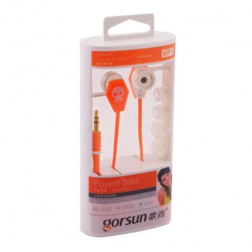 Навушники Gorsun GS-A316 Orange, Mini jack (3.5 мм), вакуумні, дві пари амбушюр, кабель 1.2 м