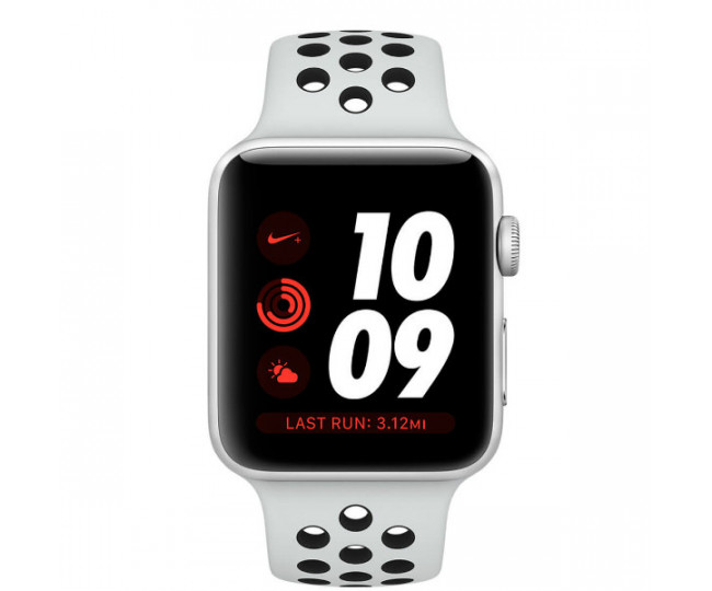 Apple Watch Series 3 Nike + (GPS + LTE) 42mm Silver Aluminum Case / Pure Platinum / Black Band (MQME2)