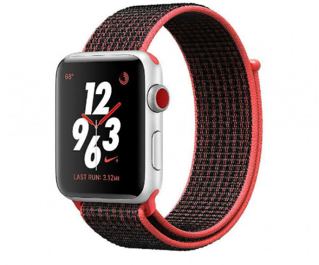 Apple Watch Series 3 Nike + (GPS + LTE) 42mm Silver Aluminum Case / Bright Crimson / Black SportLoop (MQMG2)