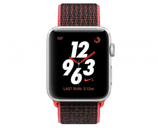 Apple Watch Series 3 Nike + (GPS + LTE) 42mm Silver Aluminum Case / Bright Crimson / Black SportLoop (MQMG2)