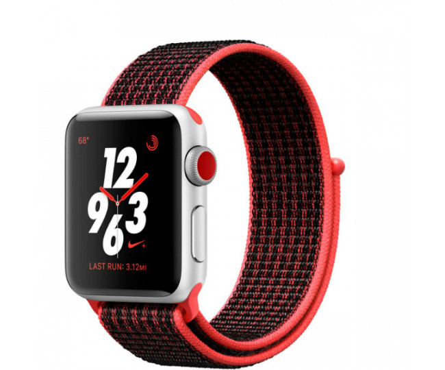 Apple Watch Series 3 Nike + GPS + LTE 38mm Silver Aluminum Case with Bright Crimson / Black Nike Sport Loop (MQL72)