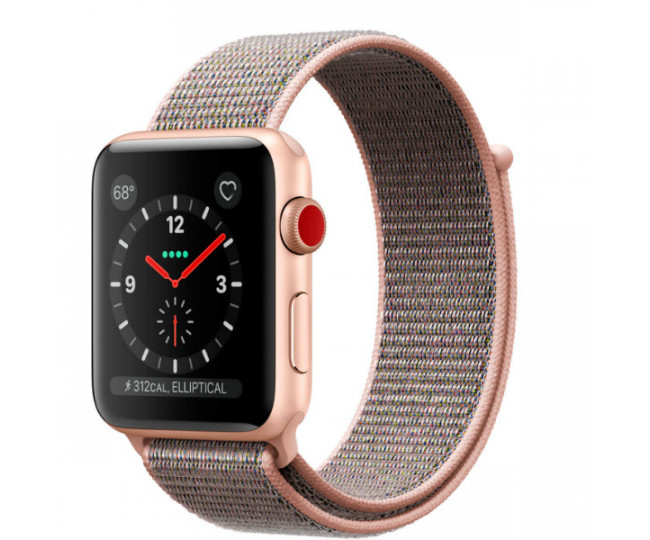 Apple Watch Series 3 GPS + LTE 42mm Gold Aluminum Case with Pink Sand Sport Loop (MQK72)