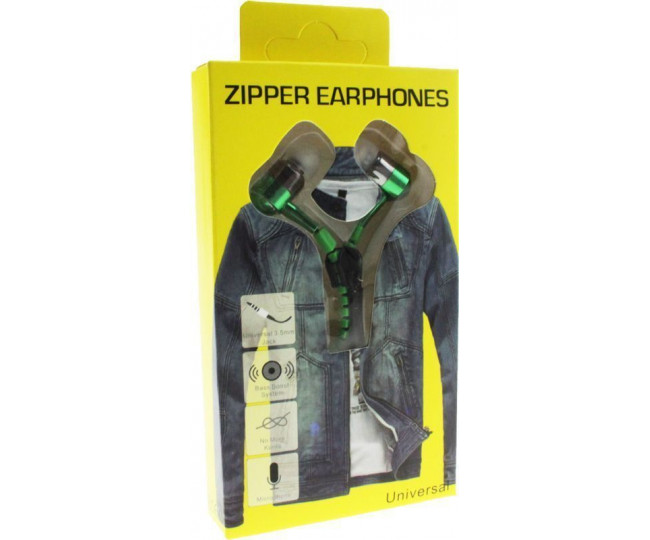 Навушники Zipper Earphones Green