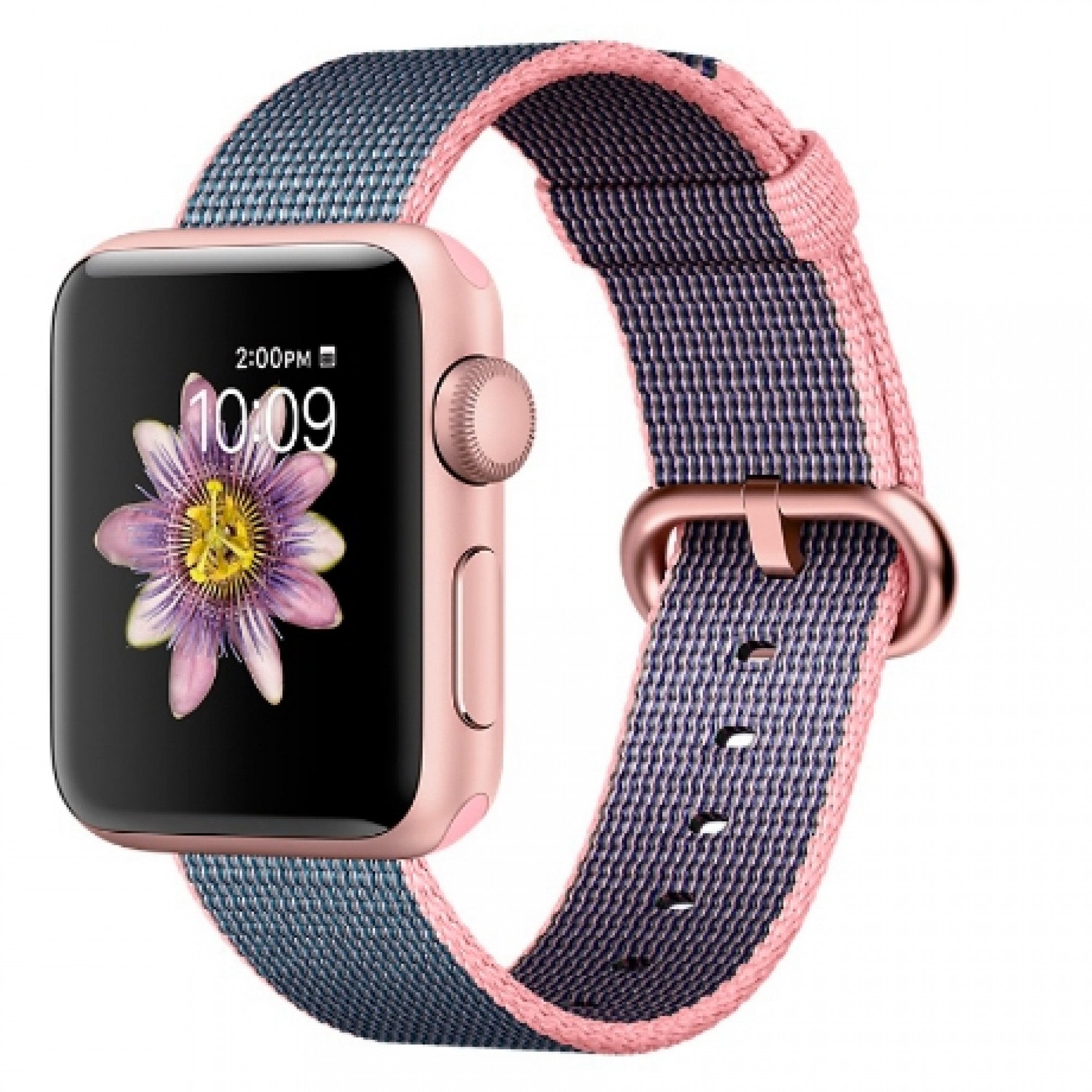 Apple Watch Series 2 38mm Rose Gold Aluminum Case with Light Pink/Midnight Blue Woven Nylon Band (MNP02)