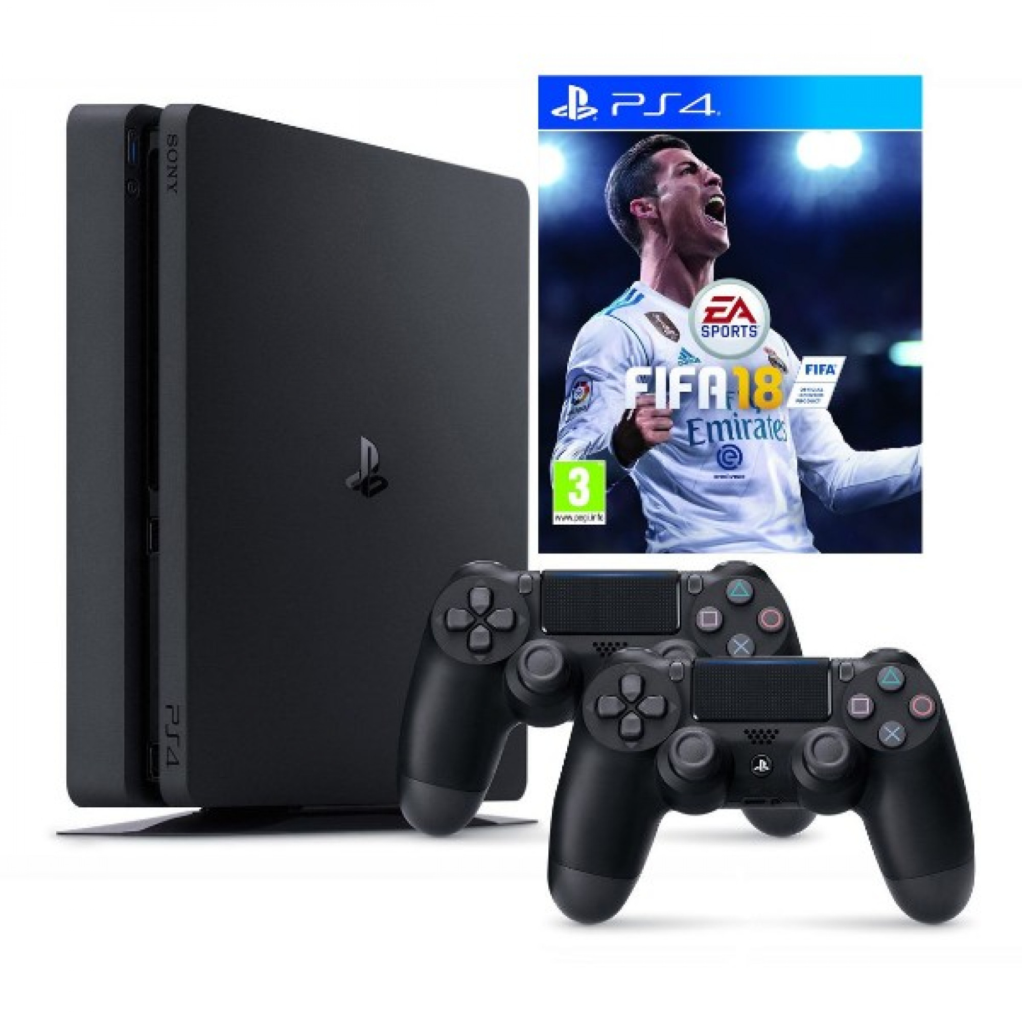 Sony Playstation 4 Slim 1000gb + FIFA 18 + Доп Джойстик Version 2 (Официальная версия, CUH-2108B)