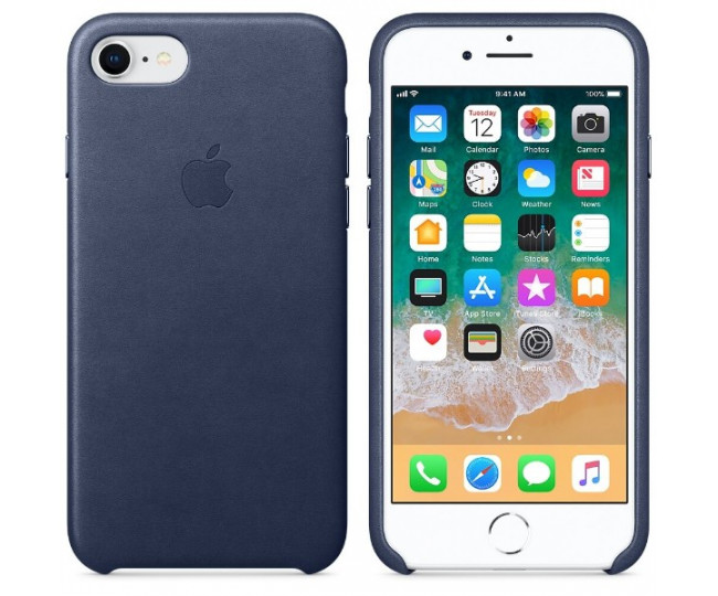 Оригинальный чехол Apple Leather Case для iPhone 8/7 Midnight Blue (MQH82)