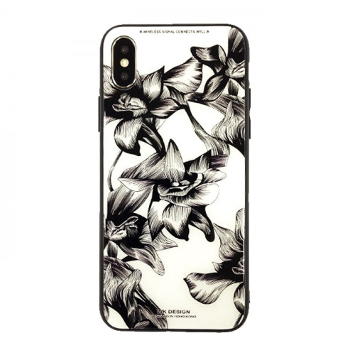 Чохол WK Design Glass LL03 White-Black Flowers для iPhone X