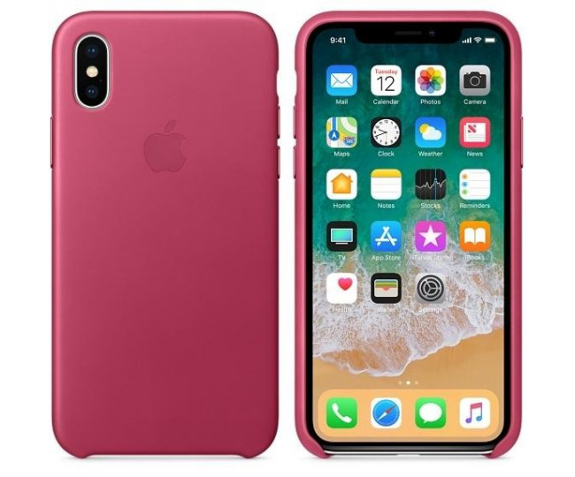 Оригинальный чехол Apple Leather Case для iPhone X Pink Fuchsia (MQTJ2)