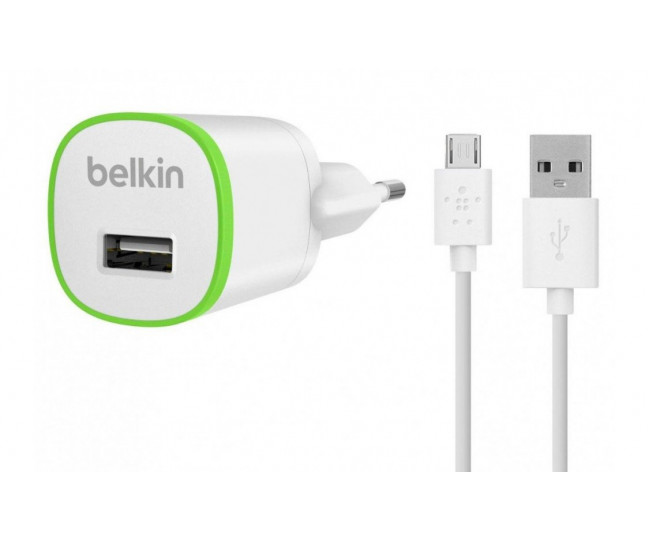Зарядний пристрій Belkin USB Micro Charger (220V + microUSB сable, USB 1Amp), Біле