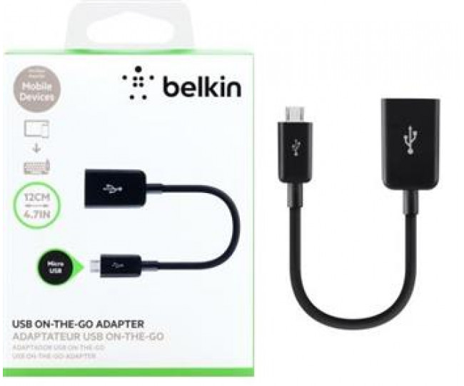 Адаптер USB 2.0 (AF / microB) OTG Belkin 0.12м, Black / Чорний F2CU014btBLK
