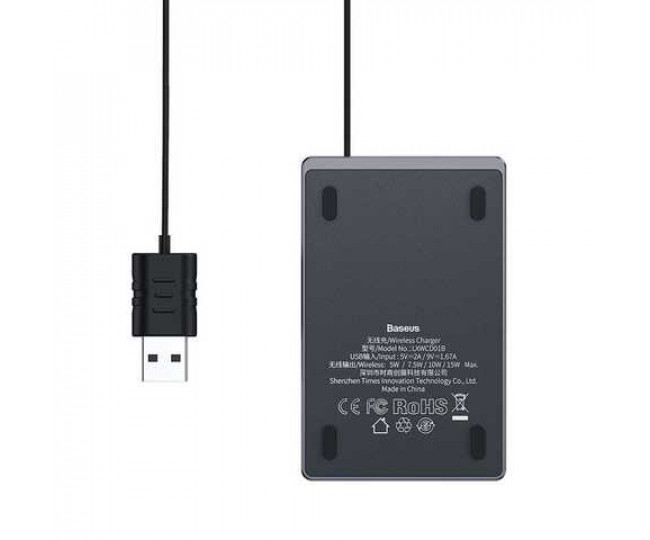 Беспроводное зарядное устройство Wireless Charger Baseus Card Ultra-Thin 15W with USB cable 1m Black (WX01B-01)