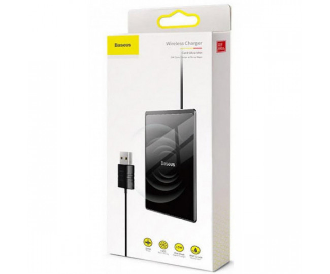 Беспроводное зарядное устройство Wireless Charger Baseus Card Ultra-Thin 15W with USB cable 1m Black (WX01B-01)