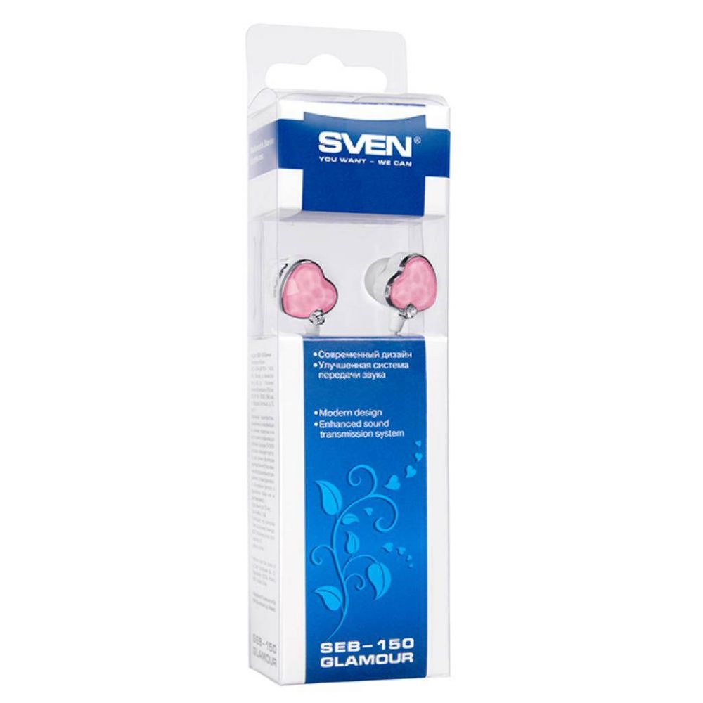 Наушники Sven SEB-150 (GD-1500) Glamour White/Pink, Mini jack (3.5 мм), вакуумные, кабель 1.2 м