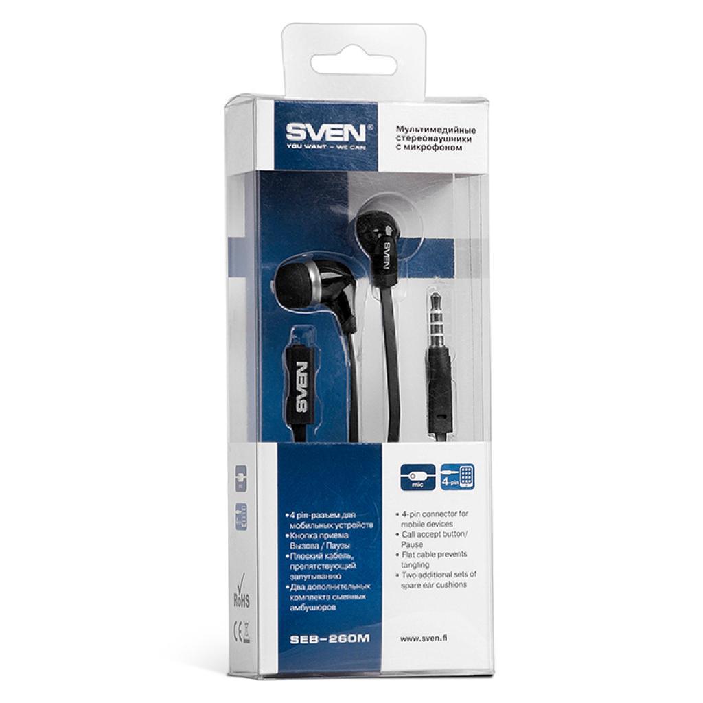 Наушники Sven SEB-260M Black, Mini jack (3.5 мм), вакуумные, микрофон на проводе, кабель 1.2 м