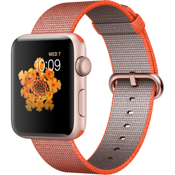 Apple Watch Series 2 42mm Rose Gold Aluminum Case with Space Orange/Anthracite Woven Nylon (MNPM2)