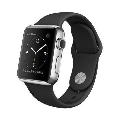 Apple Watch 38mm Stainless Steel Case with Black Sport Band (MJ2Y2)