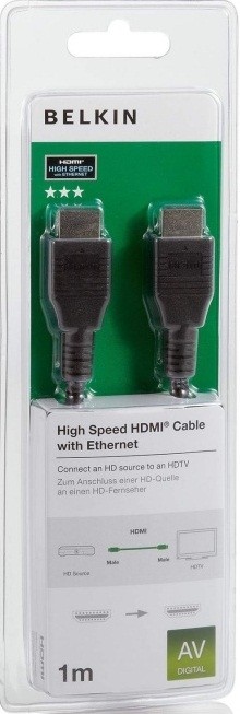 Кабель BELKIN HDMI (AM/AM) High Speed w/Ethernet 1м, BLACK,NCKL F3Y020bt1M