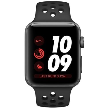 Apple Watch Series 3 Nike + 42mm GPS + LTE Gray Aluminum Case w. Black Nike Sport B. (MTGW2)