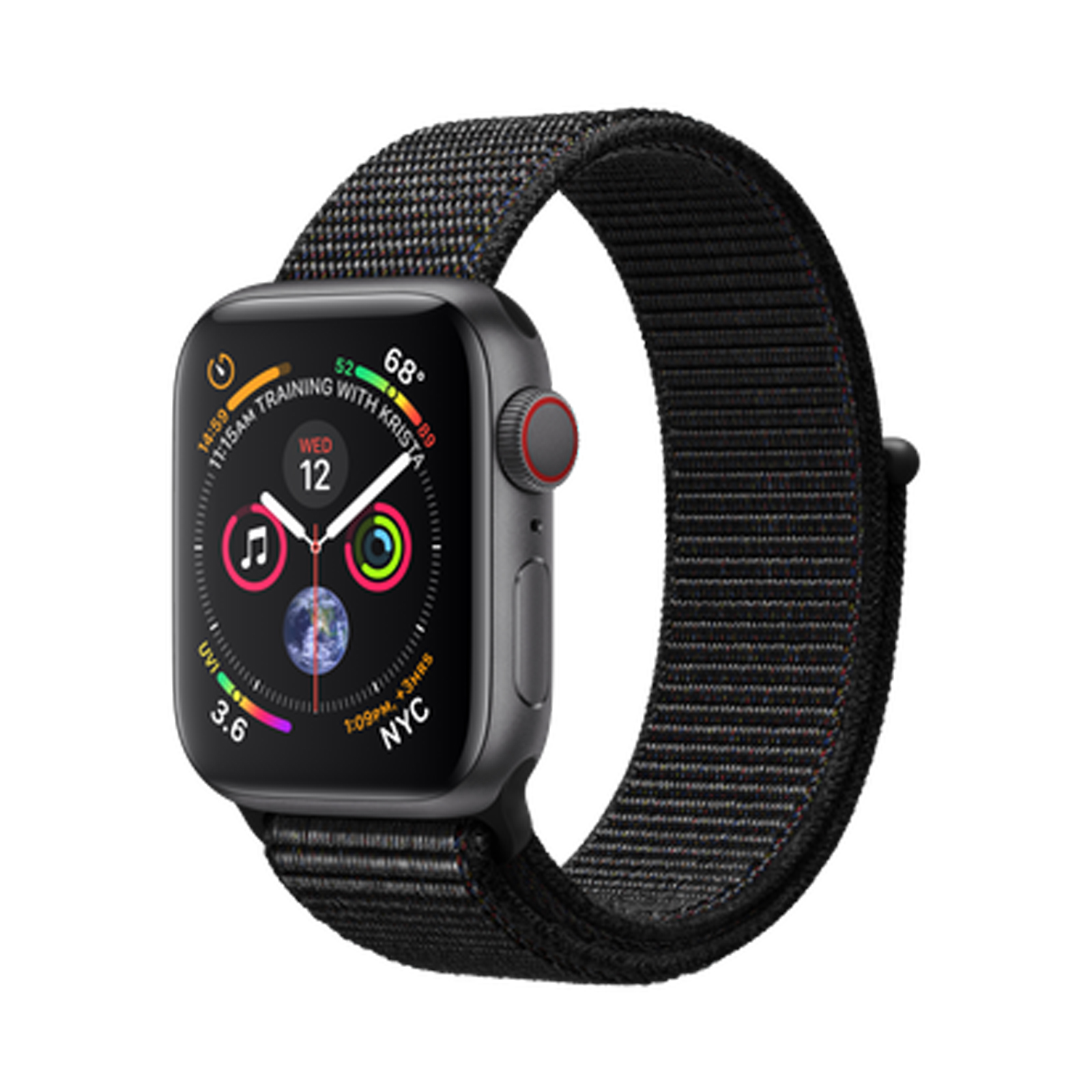 Apple Watch Series 4 (GPS + Cellular) 40mm Space Gray Aluminum Case Black Sport Loop (MTVF2)