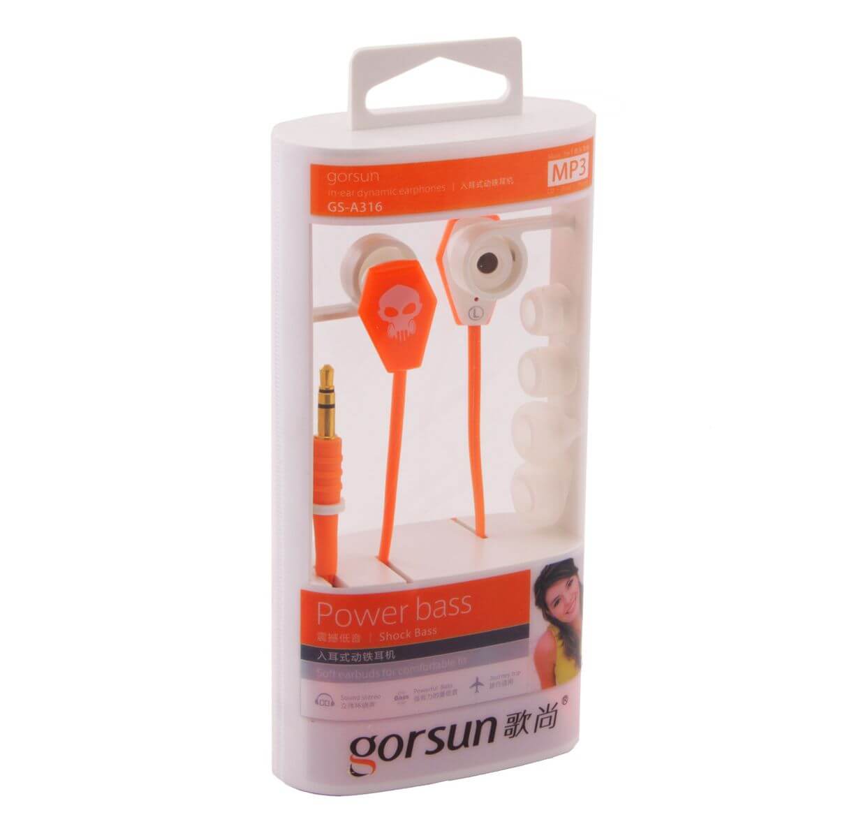 

Наушники Gorsun GS-A316 Orange, Mini jack (3.5 мм), вакуумные, две пары амбушюр, кабель 1.2 м