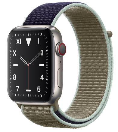 Apple Watch Series 5 GPS 44mm Space Black Titanium Case with Khaki Sport Loop (MX5G2)