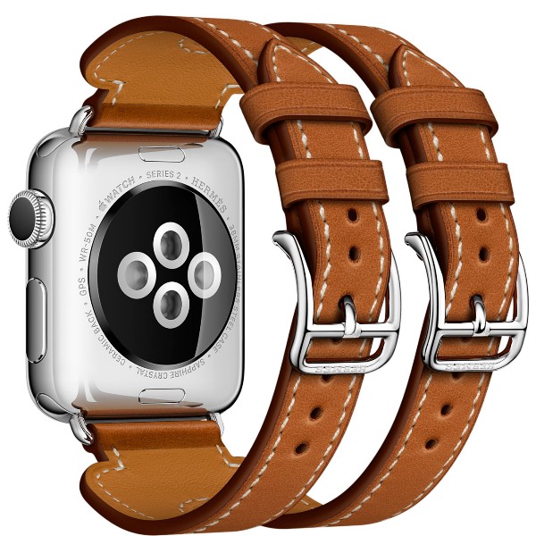 Ремешок Apple Watch 38mm Hermes Double Buckle Cuff Leather Band Fauve Barenia
