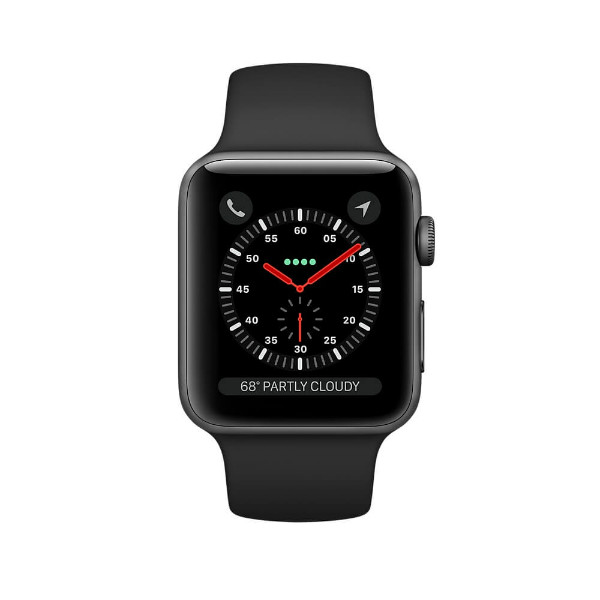 Apple Watch Series 3 GPS + LTE 42mm Space Gray Aluminum Case with Black Sport Band (MQK22)