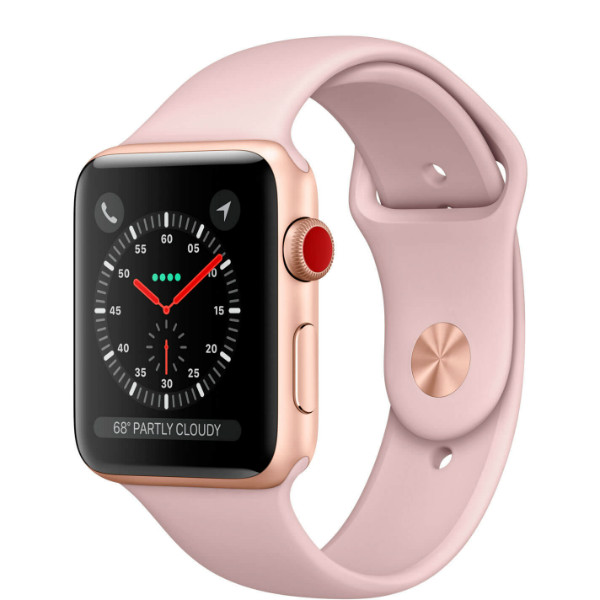 Apple Watch Series 3 GPS + LTE 42mm Gold Aluminium Case with Pink Sand Sport Band (MQK32)