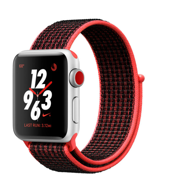 Apple Watch Series 3 Nike+ GPS + LTE 38mm Silver Aluminum Case with Bright Crimson/Black Nike Sport Loop (MQL72)