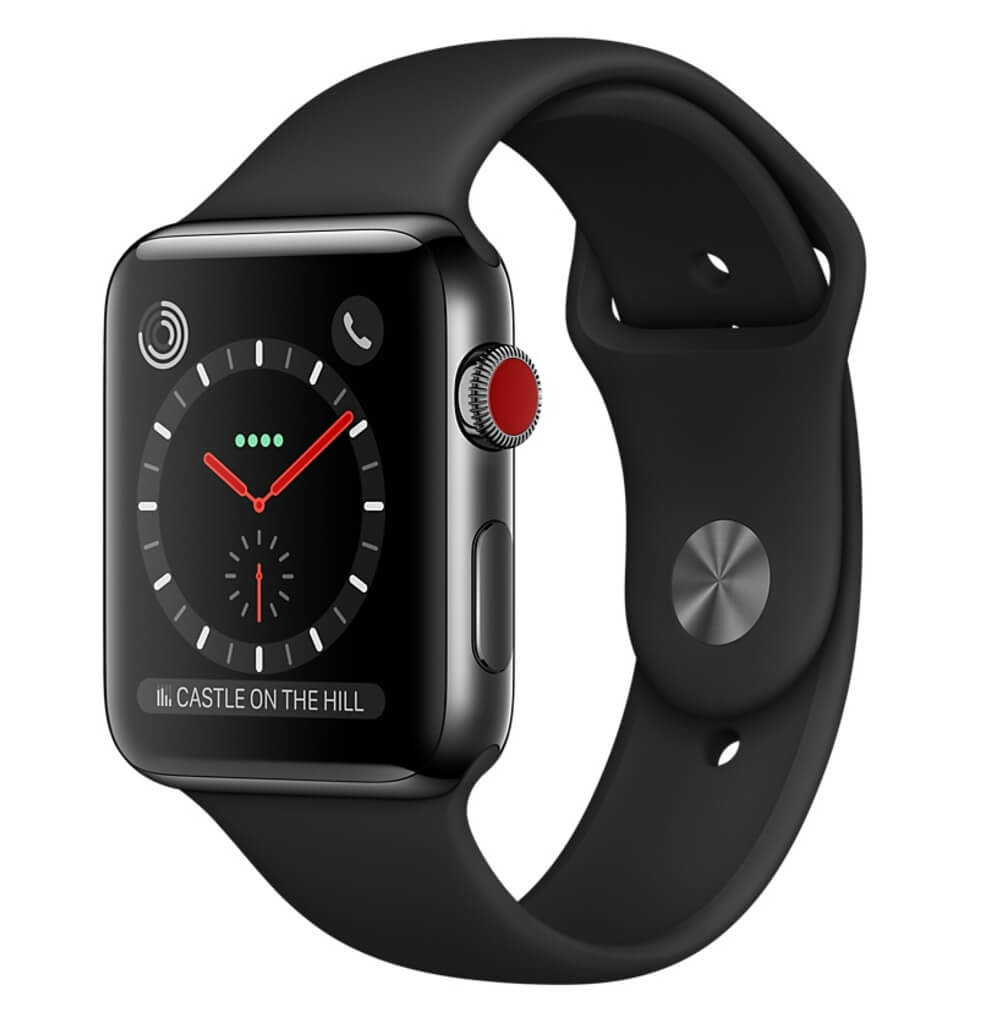 Apple Watch Series 3 GPS + Cellular 38mm Space Black Stainless Steel Case with Black Sport Band (MQJW2)