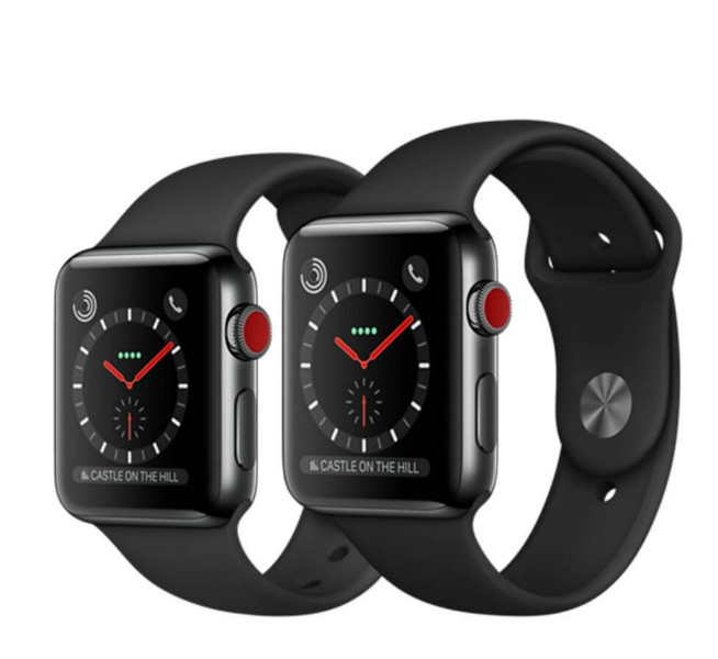 Apple Watch Series 3 GPS + Cellular 38mm Space Black Stainless Steel Case with Black Sport Band (MQJW2)
