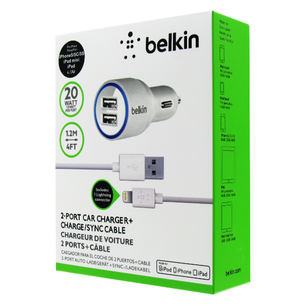 АЗУ Belkin 20 Watt/2.1A 2USB +Lightning cable White