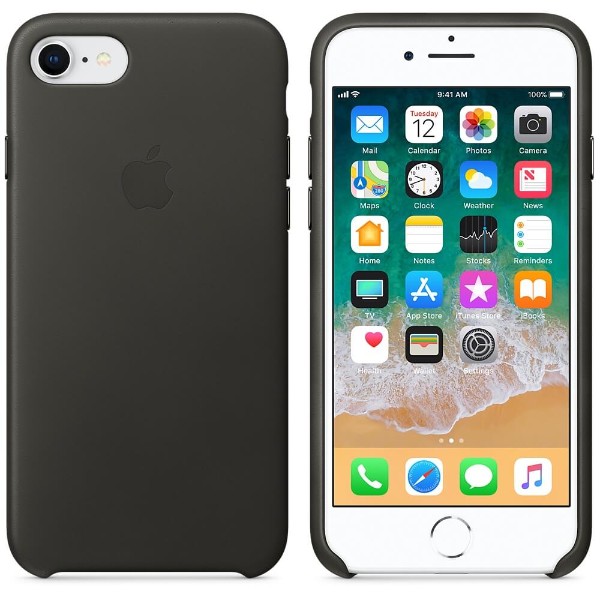 Оригинальный чехол Apple Leather Case для iPhone 8/7 Charcoal Gray (MQHC2)