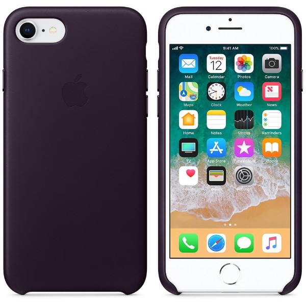 Оригинальный чехол Apple Leather Case для iPhone 8/7 Dark Aubergine (MQHD2)